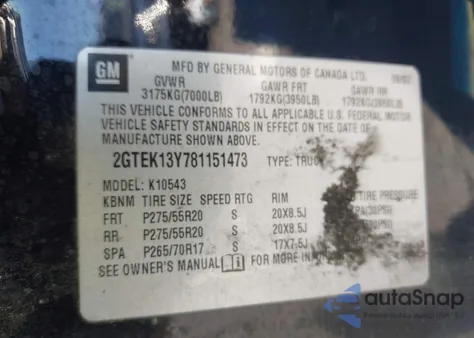 2008 GMC Sierra Slt from USA, damaged, VIN 2GTEK13Y781151473